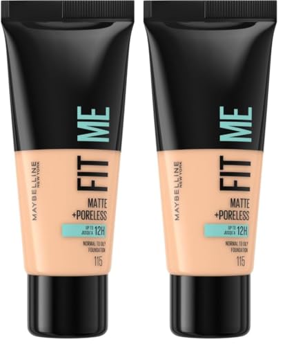 Maybelline New-York - Fond de Teint Fluide Fit Me Matte & Poreless - Peaux normales à grasses - teinte : 115 Ivoire - 30 ml (Paquete de 2)