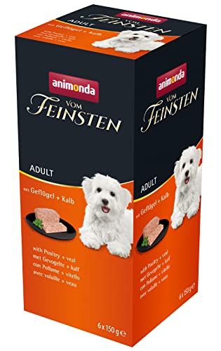 animonda vom Feinsten Hundefutter nass mit Geflügel + Kalb (6 x 150g), getreidefreies Hundefutter ohne Zucker, mit frischen, fleischigen Zutaten