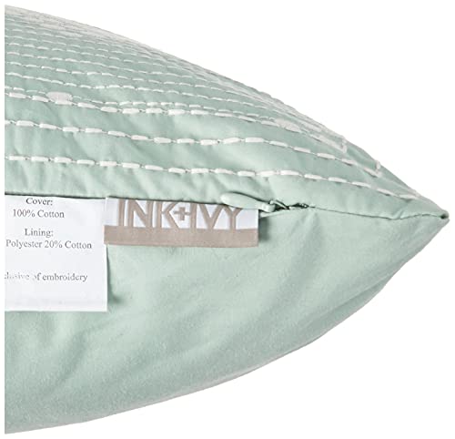 Image of INK+IVY Cario Mid Century Modern Cotton Square Decorative Pillow Sofa Cushion Lumbar, Back Support, 18X18 inch, Geometric Embroidery Blue