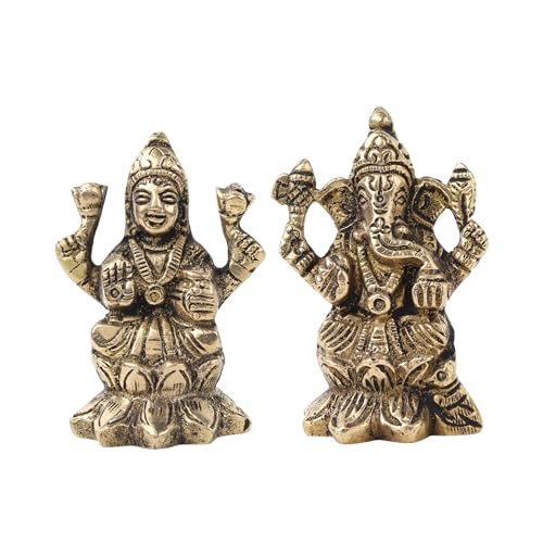 Image of Habere India-All the Cultures Fabricating India Brass Lakshmi Ganesh Idol Set for Pooja Room | Pure Brass Lakshmi Ganesh Murti for Home | Decorative Statue for Mandir (Design06: L4 x W3 x H6 cm)