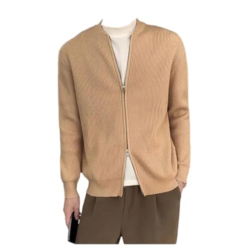 Men's Knitted Cardigan Warm Double Zipper Stripe Slim Fit Sweater Casual Baseball Collar Sweater