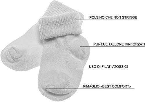PETTI Artigiani Italiani - Calzino Neonato Invernale, 6 Paia di Calzini Neonato in Caldo Cotone 100% Made in Italy, Calzini Neonato