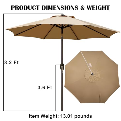 Image of Blissun 9' Outdoor Patio Umbrella, Outdoor Table Umbrella, Yard Umbrella, Market Umbrella with 8 Sturdy Ribs, Push Button Tilt and Crank