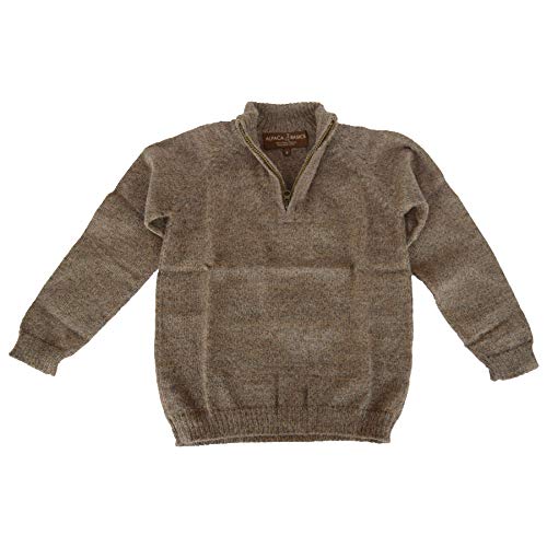 Boys Handmade 100% Alpaca Wool Half Zip Sweater (Taupe, 10)