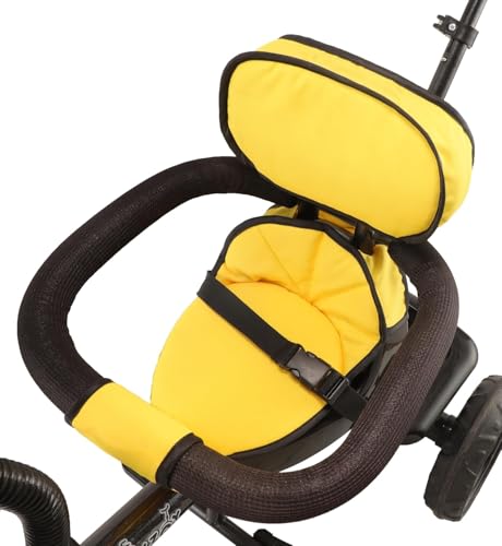 Image of JoyRide Learn-to-Ride Trike on 3 Wheels with Safety Harness, Non-Slip Pedal,Storage Basket and Removable Parent Handle (Yellow)