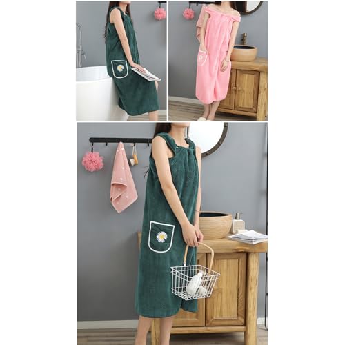 Towel Robe Wearable Bath Towel Women Girls Shower Wrap Coral Velvet Fleece Quick Dry Spa Bathrobe Adjustable Snap Closure3