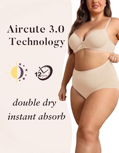 Image of AIRCUTE Washable Urinary Incontinence Protective Underwear for Women Leak Proof Absorbent Reusable Panties 60ML 1 Pack (Beige, 6X-Large)