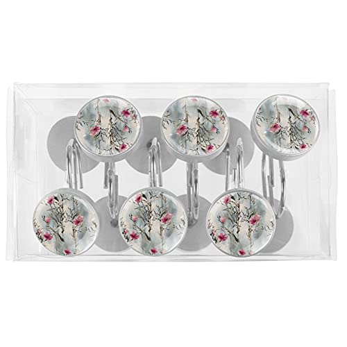 12 Crochets de rideau de douche fleurs peintes à la main en acier inoxydable - 6