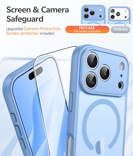Image of FNTCASE for iPhone 17 Pro Case: [Compatible with Magsafe] Translucent Matte Cases with [Full Camera Protection] [Screen Protector] Military Grade Shockproof Protective Phone Cover - Light Blue