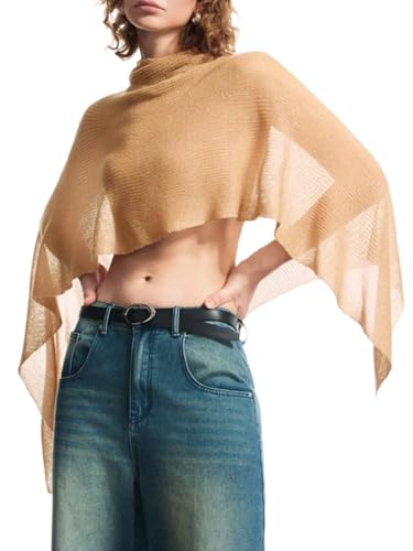Milumia Women's Lightweight Sheer Knit Ponchos Shrug Wraps Knitted Scarf Poncho Sweater Cape Shawl4