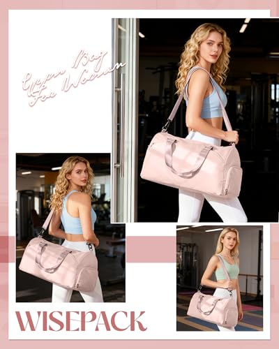 Image of Gym Bag for Women with Shoe Compartment Lightweight Travel Duffle Bags Carry on Bag Overnight Weekender Duffel Bag with Wet Pocket Personal Item Travel Bag Tote Bag Workout Dance Bag Pink