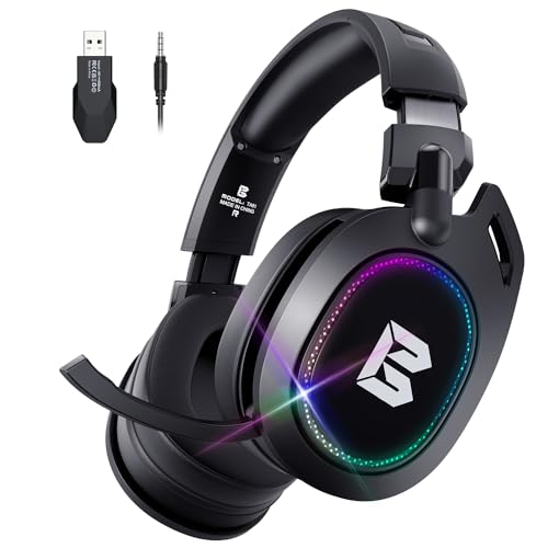 BENGOO Wireless Gaming Headset for PS5 PS4 PC Mac Nintendo Switch, Bluetooth Over-Ear Headphones with Noise Isolating Microphone, Low Latency, RGB, 50H Battery, Wired Mode for Xbox Series - Black