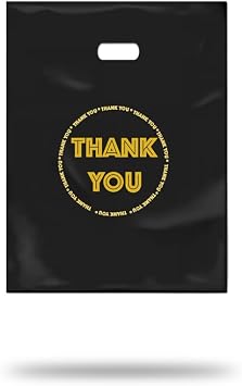 Thank You Plastic Merchandise Bags, 100 Pack, 9 x 12 Inches, 2 Mil Black Glossy Shopping Bags for Small Business, Gift, Clothing, Accessories 100 Pack, 9" x 12"