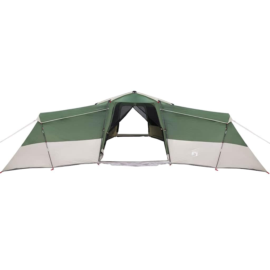 Zielony namiot rodzinny TAFT 833 x 585 x 216 cm, wodoszczelny i wiatroszczelny, dla maksymalnie 12 osób, z pięcioma oddzielnymi pomieszczeniami, e-portem i hakami do zawieszania, szybki montaż z