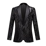 CARFFIV Men Fashion Colorful Pattern Sequins Suit Jacket (Black, 3XL)