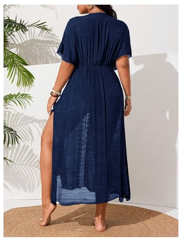Robe de plage grande taille col en V deep blue large plus pour femmes