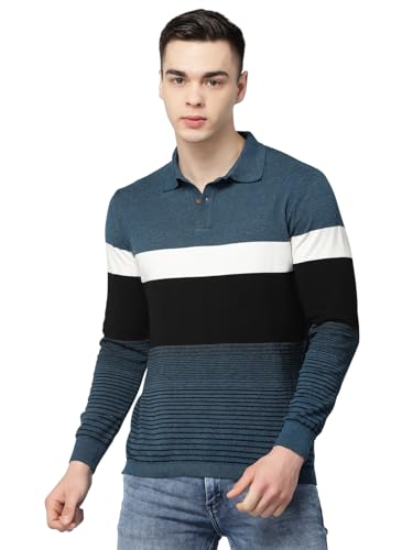 Image of Kalt Mens Basic Solid Full Sleeves Polo Cotton Blend Knitted Regular Fit Polo-Neck T-Shirts with Collar Stylish