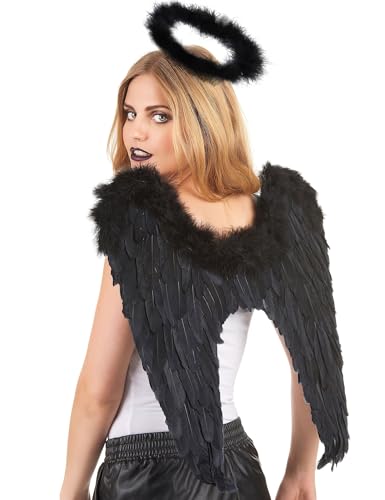 DEGUISE TOI - Kit accessoires ange noir adulte - serre-tête - ailes - Taille Unique - Noir - Accessoires pour déguisement - - - Halloween