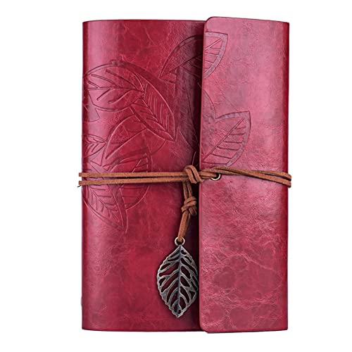 Retro-Notizbuch Notizbuch Nachfüllbares Tagebuch Loseblatt QSXX Binder Retro Reisetagebuch Tagebuch Hardcover Jahrestag Weihnachten Valentinstag Geburtstagsgeschenk, Blattrot Cover