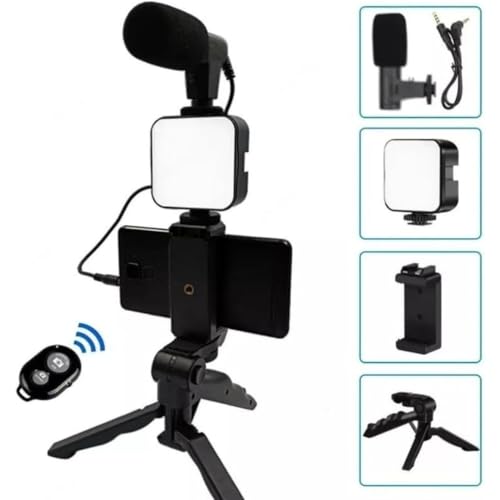 Kit Vlog Videomaker! Suporte + Luz LED + Microfone + Controle Bluetooth para Gravações Profissionais