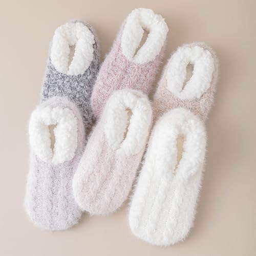 Image of Fluffy Fuzzy Slipper Socks with Grips for Women & Men for House | Unisex, Non-Slip, Thick Fleece Lined, Warm, Cozy, Sleeping, Winter, Cold Weather, Indoor Floor