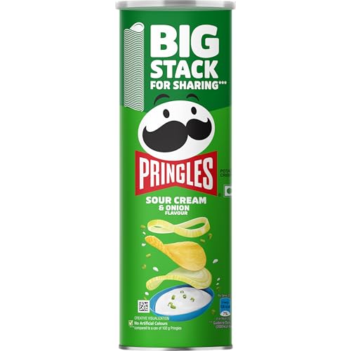 Pringles - Patatas fritas con sabor a crema agria y cebolla, aperitivo crujiente para películas, juegos y más, envase para llevar de 134g