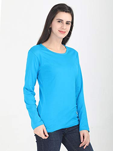 Image of FLEXIMAA Women's Cotton Plain Round Neck Full Sleeve T-Shirt