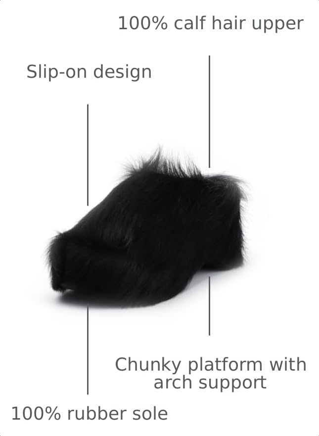 Image of XOBZJH Long-Hair Calfskin Chunky Clog Slide for Women - Memory Foam Luxury Slip on Shoes Women's Mules & Platform Clogs,Designer Mules for Women 2025