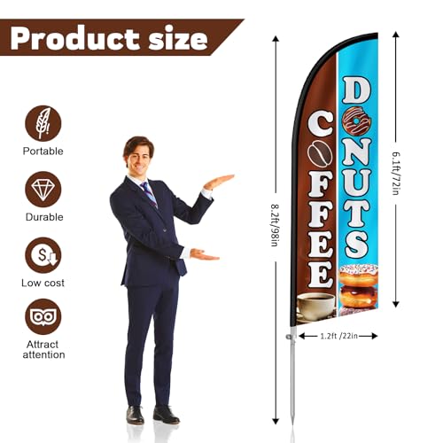 Drapeau swooper publicitaire café donuts avec mât et kit de fixation extérieur