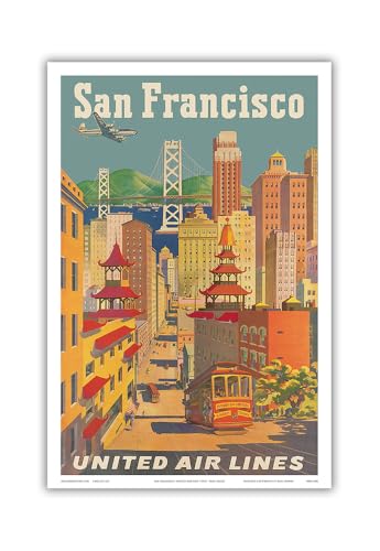 San Francisco California - Cable Car in Chinatown - United Air Lines - Vintage Airline Travel Poster by Joseph Fehér c.1950s - Master Art Print (Unframed) 12in x 18in