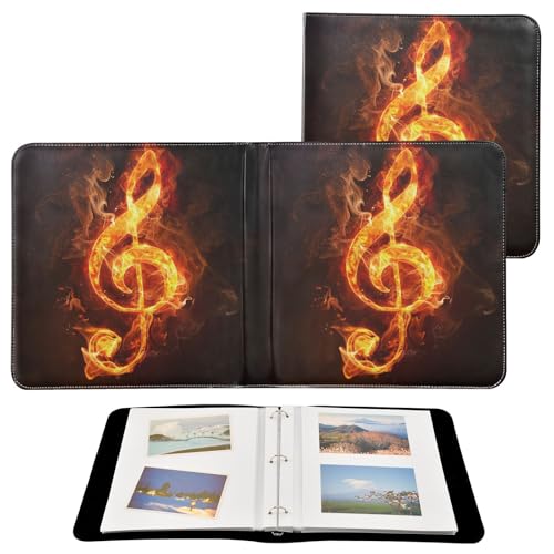 Álbum de fotos retro con notas musicales ALAZA, cubierta de cuero sintético PU, diseño de 3 anillas, para bodas, viajes y recuerdos familiares miniatura 2