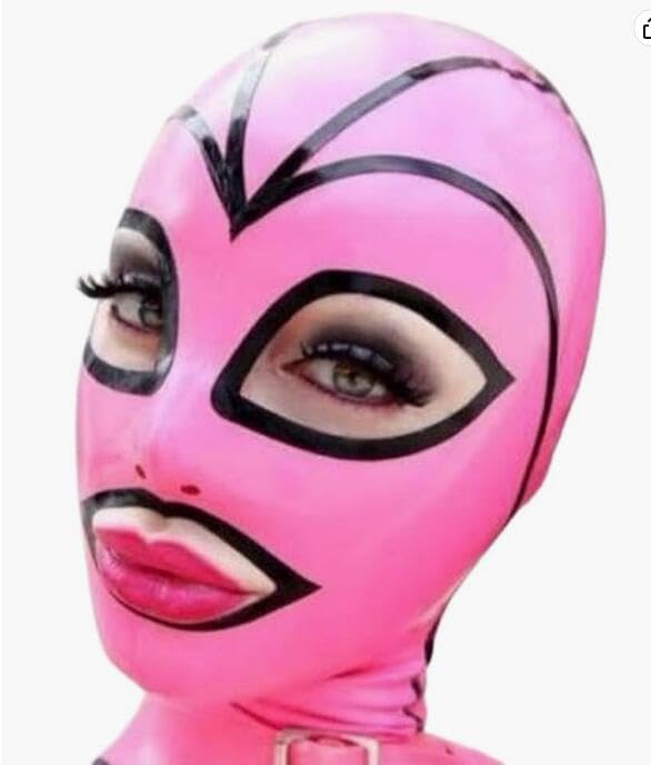 RVLAUGOAA Pink Latex Hood Rubber HeadMask,Latex Head Cover,Back Zipper,Natural Latex Handmade for Unisex Cosplay Club Wear (2XL)