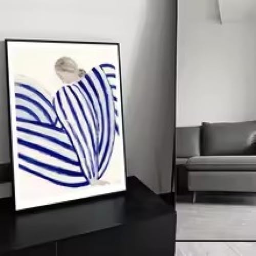Peinture sur toile motif abstrait de femme rayée style de niche rétro image murale 40x60cm