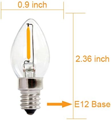 KLED LED Vintage Edison Bulb, Dimmable, C7 1W (10W Equivalent), LED Filament Bulb, 60 Lumen, 2700K (Warm White), Medium Base E12, CRI 85+, 110-120v, UL-Listed (5 Pack) (1)