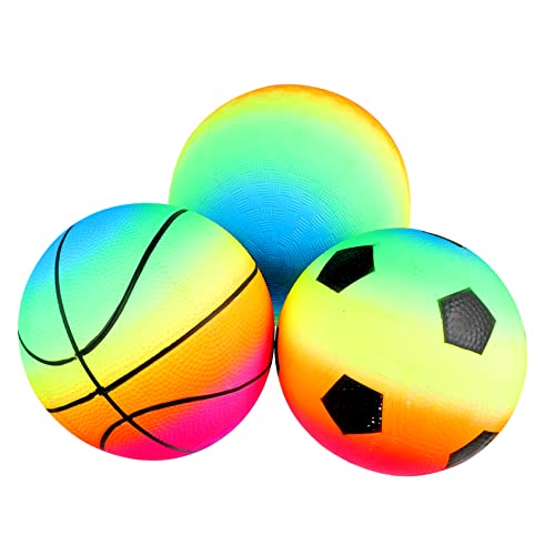 DIKACA 3 Piezas Pelota de Juguete Inflable de Rebote con Asas para Malabares Gran Inflable Toys Infantiles Bola de Color del Arco Iris Balonmano para la Playa