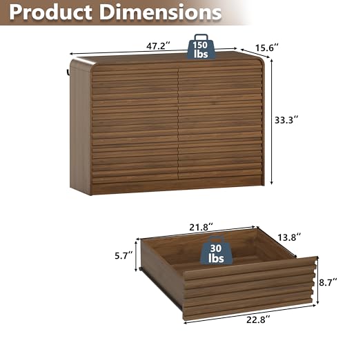 Image of 6 Drawer Dresser for Bedroom, 47 inch Wide Fluted Dresser with Curved Edge and Ergonomic Handleless, Large Wooden Clothes Storage Organizer, Modern Chest of Drawers for Closet, Living Room, Walnut
