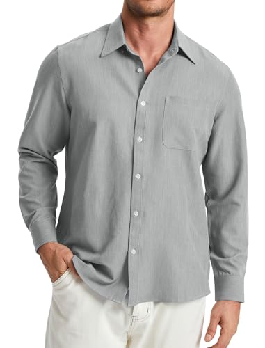 Enlision Mens Long Sleeve Shirt Casual Button Down Wrinkle Free Denim Shirts for Men Non Iron Business Shirt with Pocket,XL, Grey