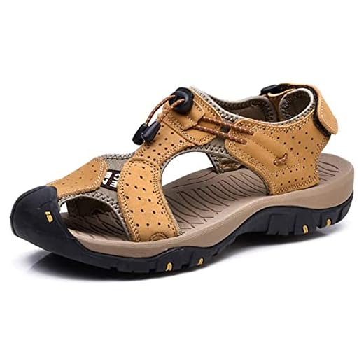 Asifn Sandálias masculinas de couro para caminhadas ao ar livre sapatos aquáticos chinelos dedo fechado esporte caminhada pescadores escalada verão atlético, Marrom