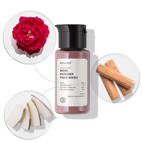Image of Brillare Rose FaceWash, Anti Ageing Skin, Sandalwood & Coconut for Hydration, Reduce Wrinkles & Provides Supple Look, 100% Natural Powder Face Wash, 15g