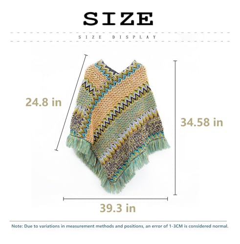 Women's Knit Tassel Fringed Pullover Poncho Sweater Cape Shawl Wrap Winter Warm Long Large Scarves Open Front Poncho Cape 6