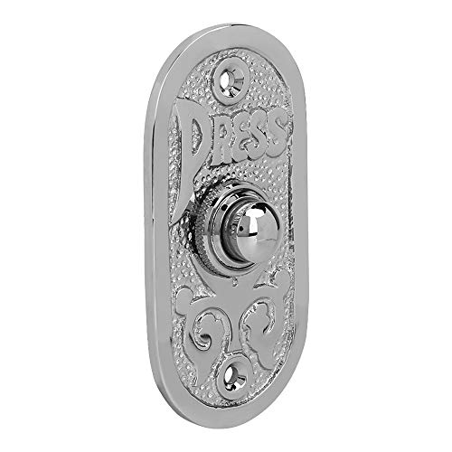 A29 Polished Nickel Antique Doorbell Button – 3 1/8" x 2 1/2" – Vintage Style Push Button in Brass with Recess Mount – Wired for Two-Wire Chimes, Weather Resistant, Easy DIY Installation