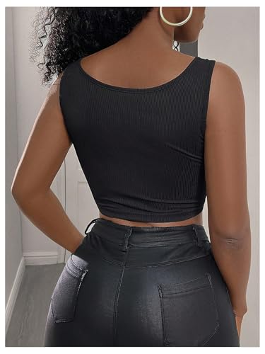Verdusa Women's Lace Up Top Y2k Sleeveless Ribbed Shirt Date Crop Tank Concert Tank Top2