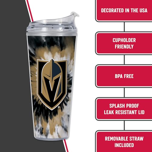 Image of Rico Industries NHL Hockey Team Color Tie Dye 24oz Metallic Acrylic Tumbler with Hinged Lid, Officially Licensed Double Wall Tumbler with Straw