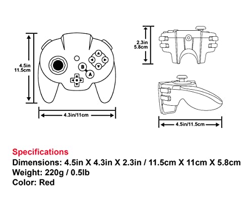 Image of Intec Gaming Warrior 64 Wired Controller for Original Nintendo 64 N64 Console (Red)