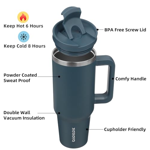 Image of BJPKPK 40oz Stainless Steel Insulated Tumbler With Handle And Lid Straw Travel Coffee Mug Thermal Cup,Navy Blue