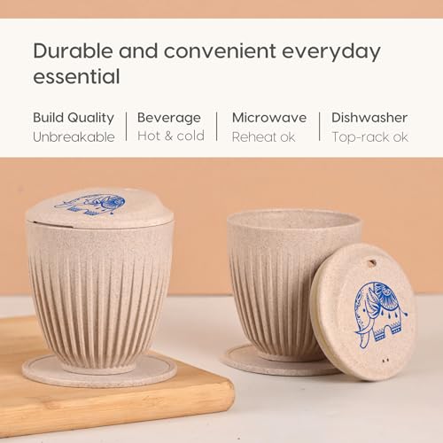 Image of Eha Earth-Friendly Wedding Gifts for Couple | Gifts Made with Rice Husk Biocomposite | Elephant Printed Mug and Coasters Set of 2, Keychain, Loopac Box | 250 ml | Sand Castle