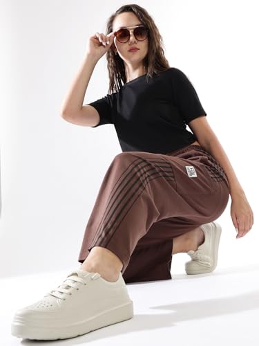 Image of High Star Women Solid Wide Leg High-Rise Casual Cotton Track Pants