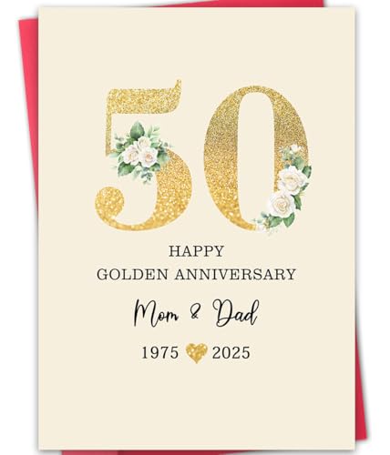 ATTLVV 50th Anniversary Card for Mom & Dad,Happy Golden Anniversary Card Gift for parents,8x5.3 Inches,Quick-Dry,Eco-Friendly