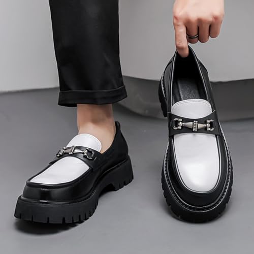 Image of Mens Patent Leather Slip-On Platform Dress Horsebit Loafer Low Heels Round Toe Non-Slip Penny Shoes for Formal Business Wedding