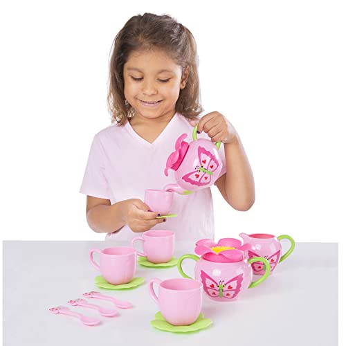 Melissa & Doug Bella Butterfly Pretend Play Tea Set (Food-Safe Material, Frustration-Free Packaging, Great Gift for Girls and Boys - Best for 3, 4, and 5 Year Olds)